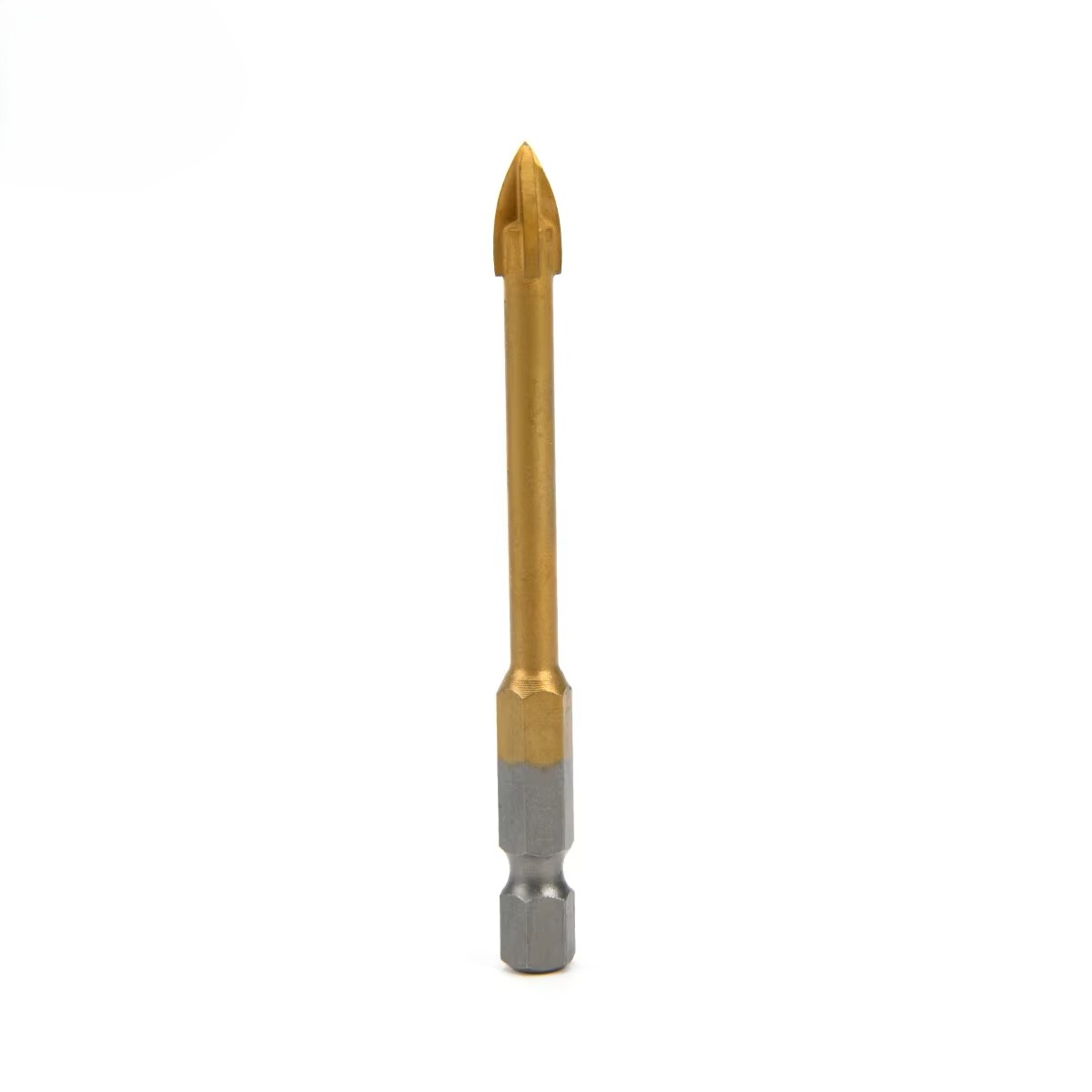 Tungsten Carbide Cross Tip Spade Drill Bit for Drilling Glass 1/4" Hex Shank Titanium Coating Glass and Tile Drill Bit Detail 1