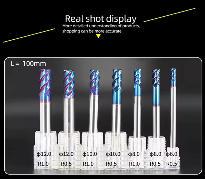 Industrial HRC65 Solid Carbide Corner Radius End Mill – Blue Nano, 4 Flute Detail 2