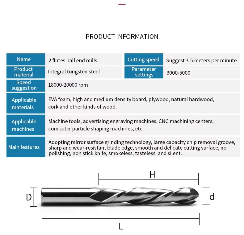 Industrial 2-Flute Solid Carbide Ball Nose Router Bit (3.175mm Shank) – OEM Detail 2