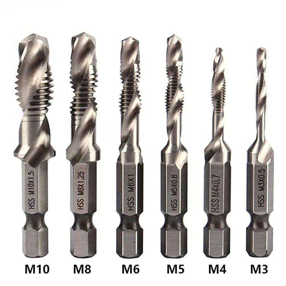 Industrial 1/4" Hex Combination Drill and Tap Bit Set (Titanium, M3-M10)