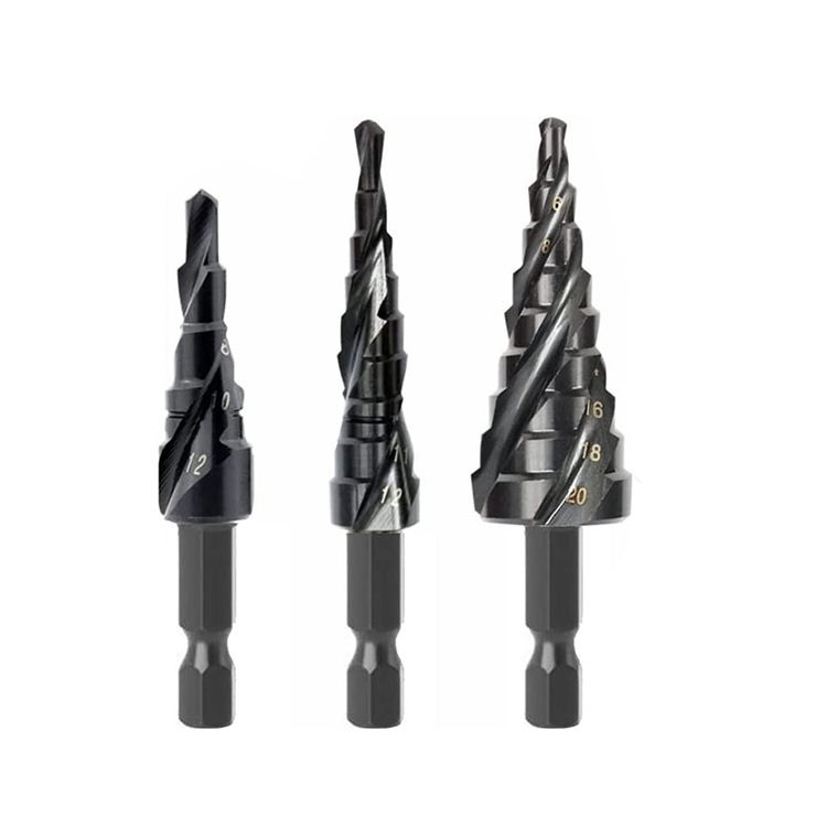 Premium HSS Spiral Step Drill Bit Set (Black Finish, Tri-Flat Shank) for Metal fabrication Detail 2